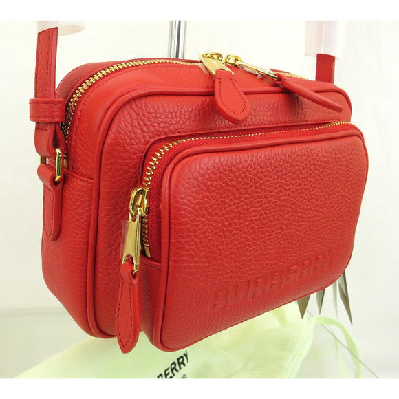 $1290 BURBERRY RED LOGO PEBBLE LEATHER ZIP CROSSBODY CAMERA BAG Made in Italy - Picture 10 of 14